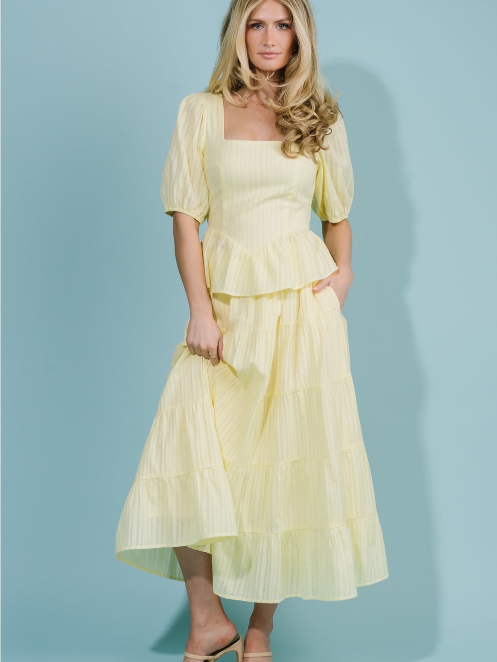 Baltic Born Puff-Sleeve Yellow Tiered Two-Piece Set